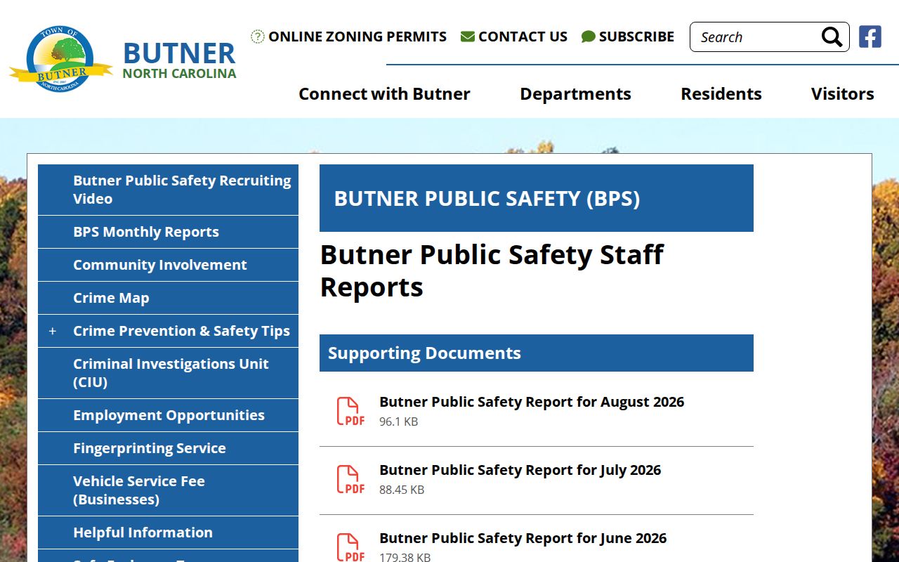 Granville County arrest history source showing Butner Public Safety monthly activity reports