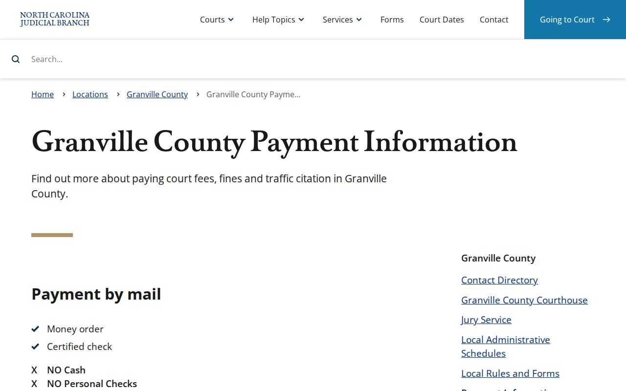 Granville County criminal court case payments and judgment entries